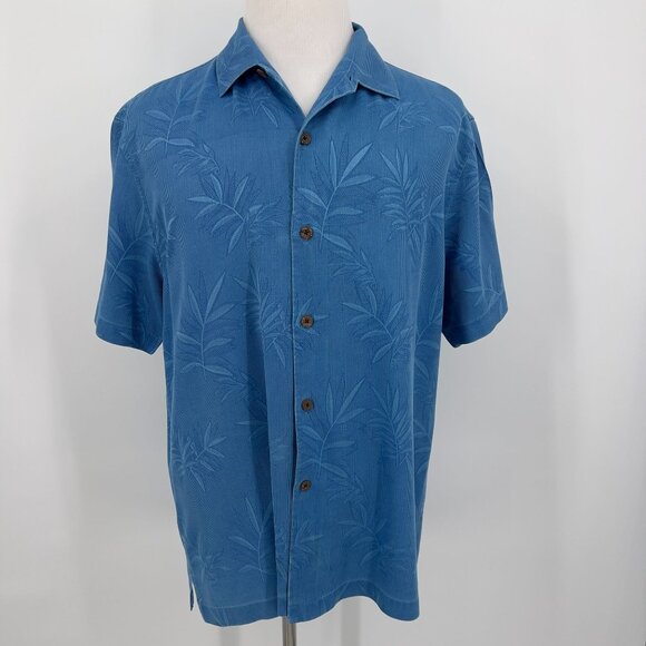 Tommy Bahama Men's L Large Blue Hawaiian Silk Shirt Short Sleeve - Picture 2 of 7
